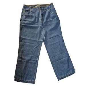 J.Jill Womens Wide Leg Crop Jeans Blue Velvet Trim Zigzag Stitching 12P Petite